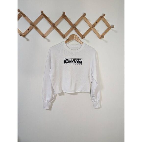 Hollister California White Crewneck Crop Top Sweatshirt - Size S - Picture 1 of 8